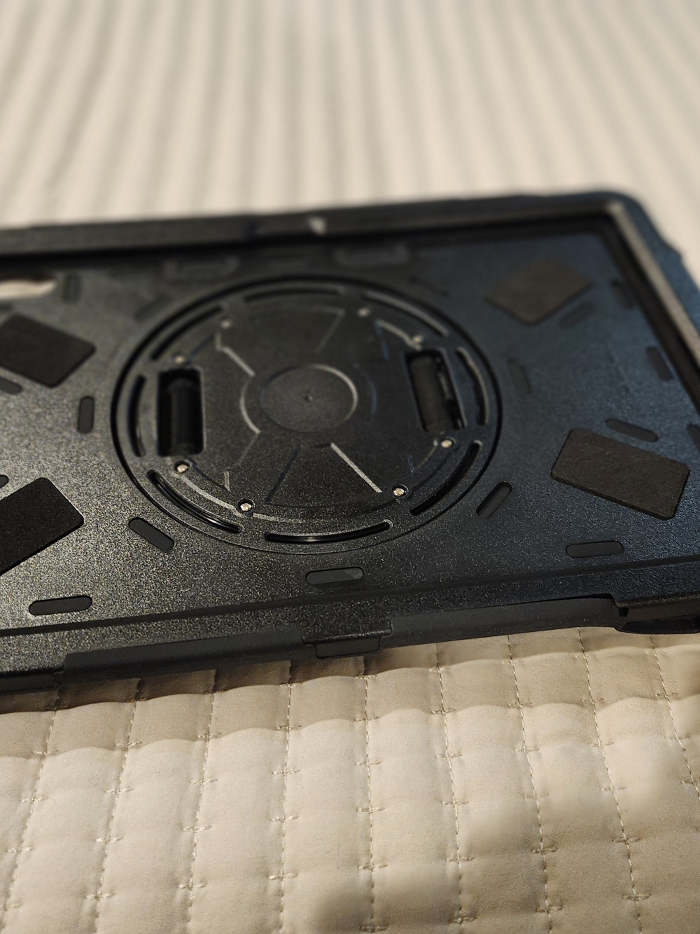 Adjustable Black Laptop Stand with Rotating Fan Mount